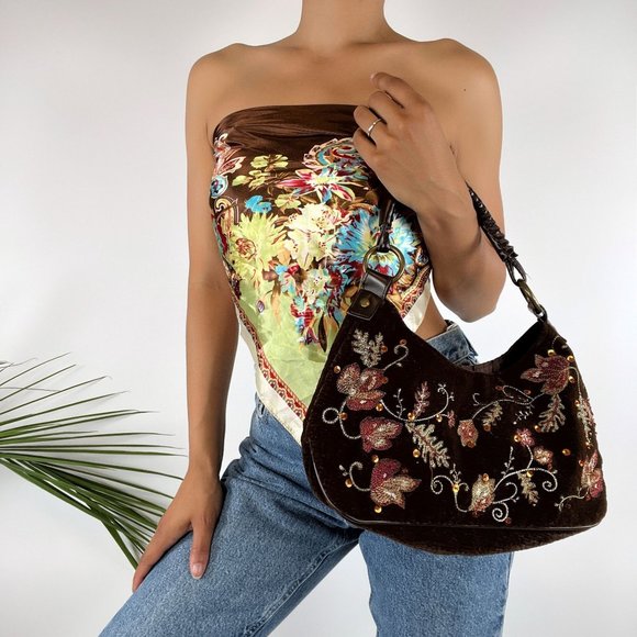 Bath & Body Works Handbags - Vintage Y2K Brown Fairycore Floral Boho Shoulder Bag Sequin Purse / Size: Small